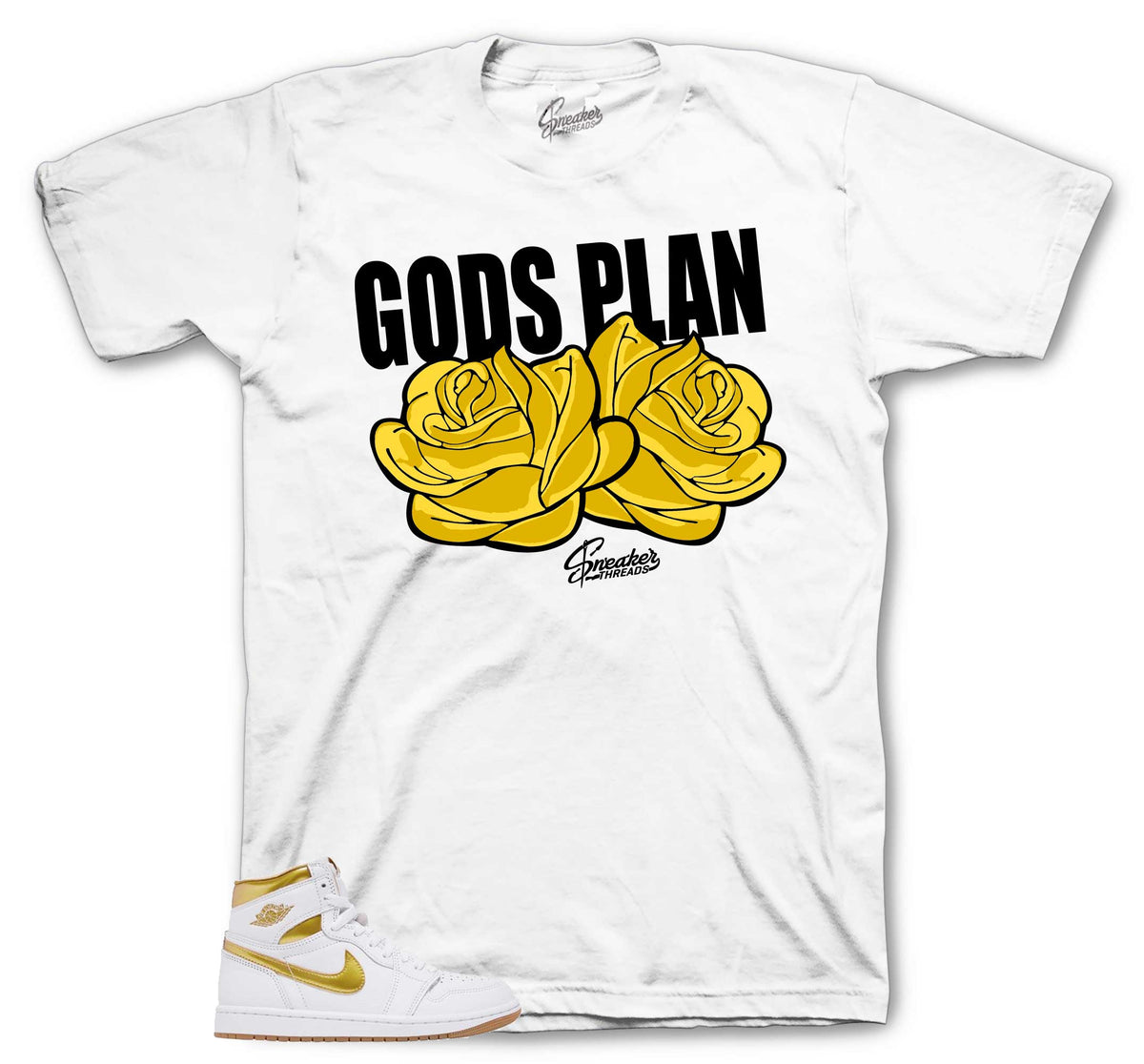 Retro 1 White Metallic Gold Gods Plan Shirt