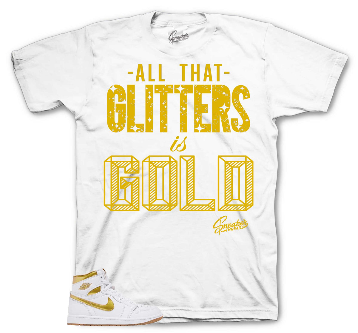 Retro 1 White Metallic Gold Glitters Shirt