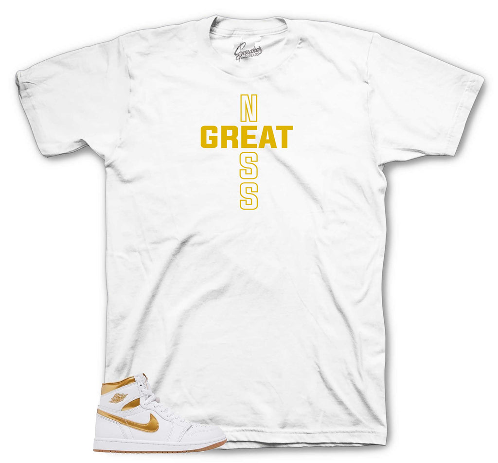 Retro 1 White Metallic Gold Greatness Cross Shirt