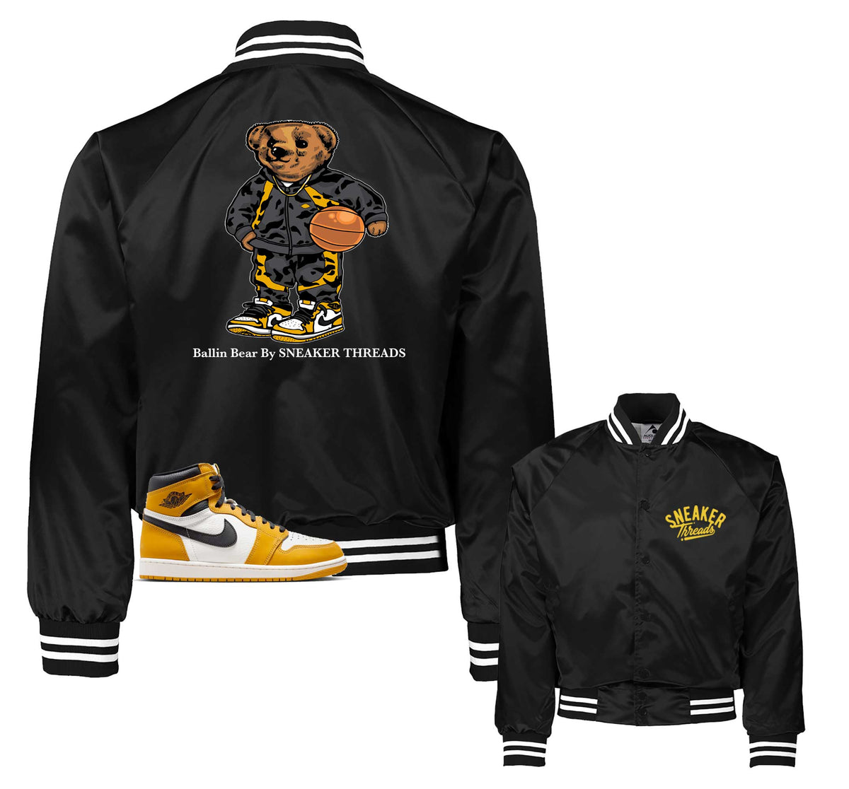 Retro 1 Yellow Ochre Ballin Bear Satin Jacket
