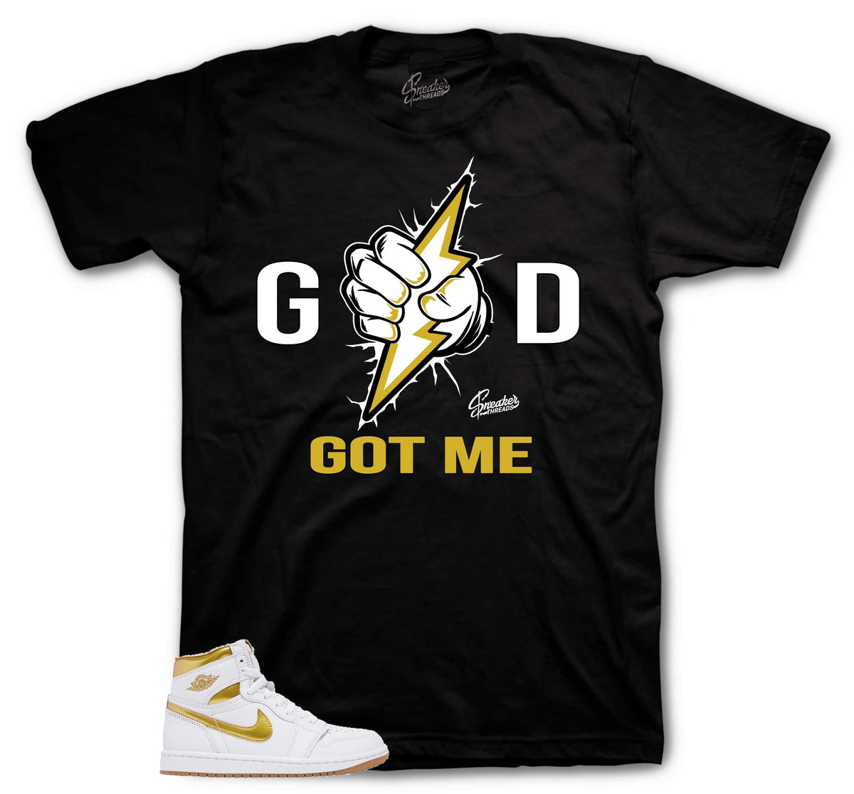 Retro 1 White Metallic Gold God Got Me Shirt