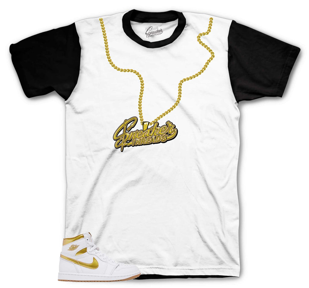 Retro 1 White Metallic Gold ST Charm Tech Shirt