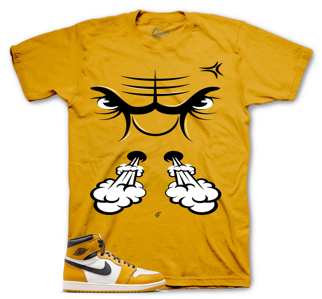 Retro 1 Yellow Ochre Raging Face Shirt