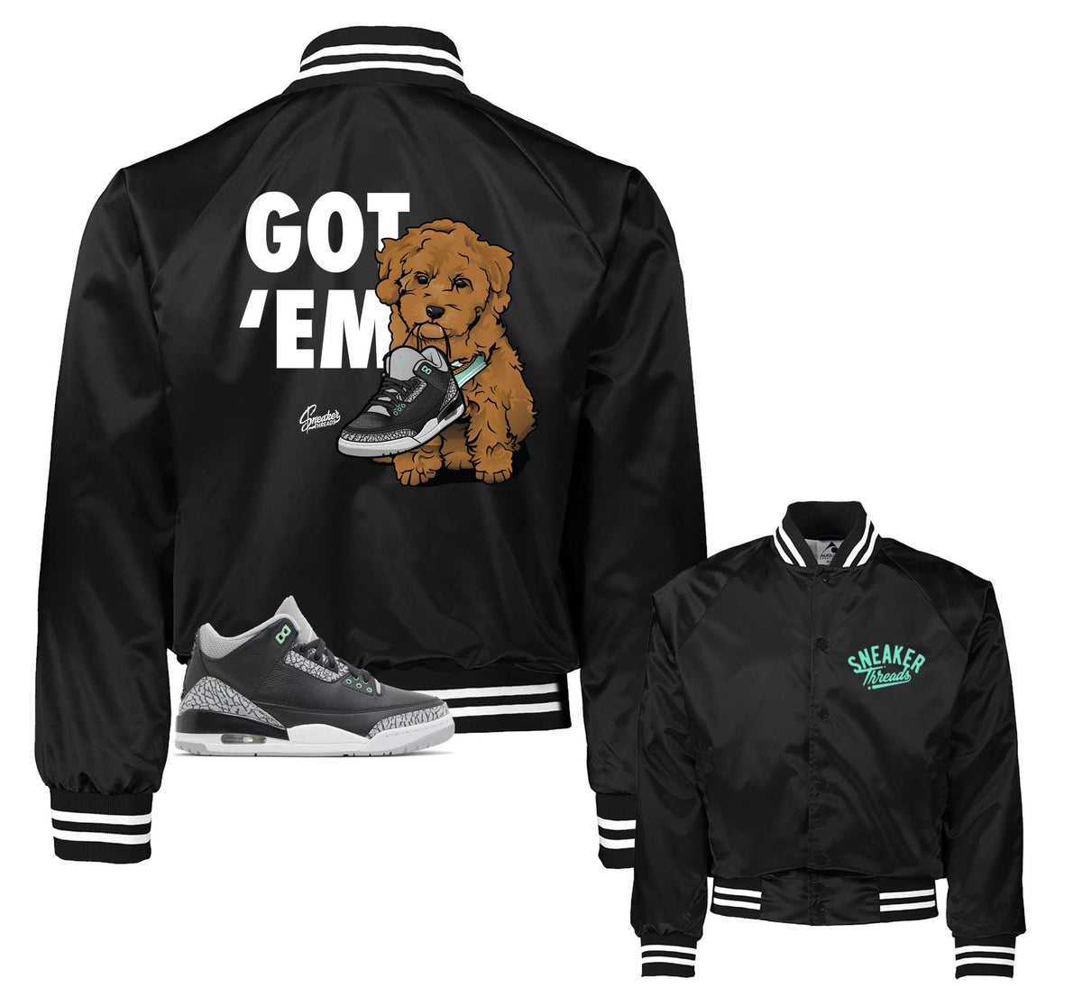 Retro 3 Green Glow Got Em Satin Jacket