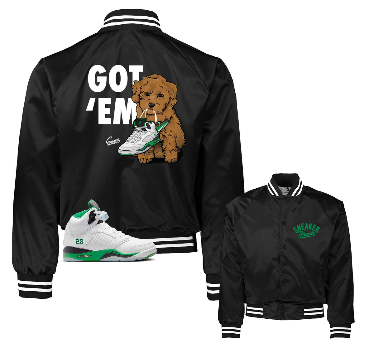 Retro 5 Lucky Green Got Em Satin Jacket